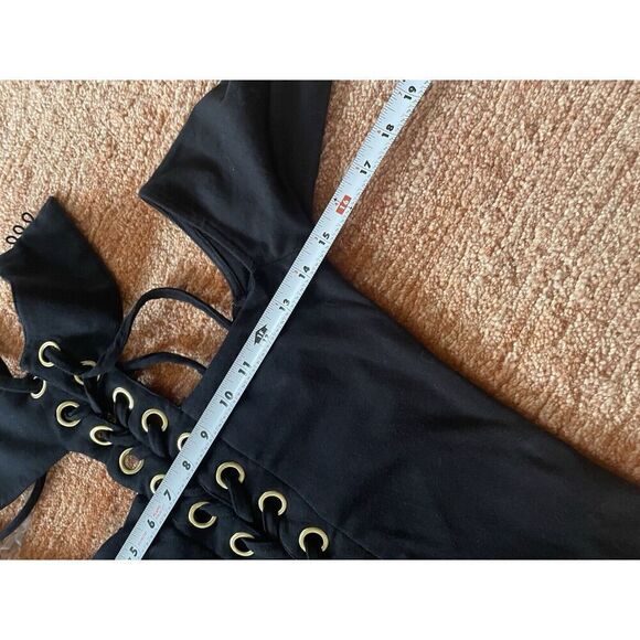 LOVE UNIVERSITY Black Long Sleeve Laceups Stretch Body Size L - Picture 3 of 8